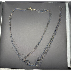 Vintage Blue Gold Two Tone Knot Multi Strand Snake Chain Statement Necklace